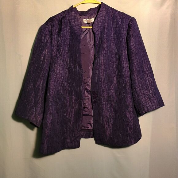 Vintage Purple Textured Blazer Jacket – Crinkle Satin Look – Size 2XL - Picture 1 of 5